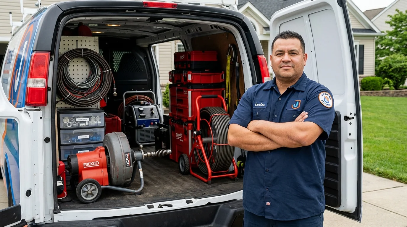 Professional drain cleaning equipment and Johns Plumbing LLC plumber in Zebulon