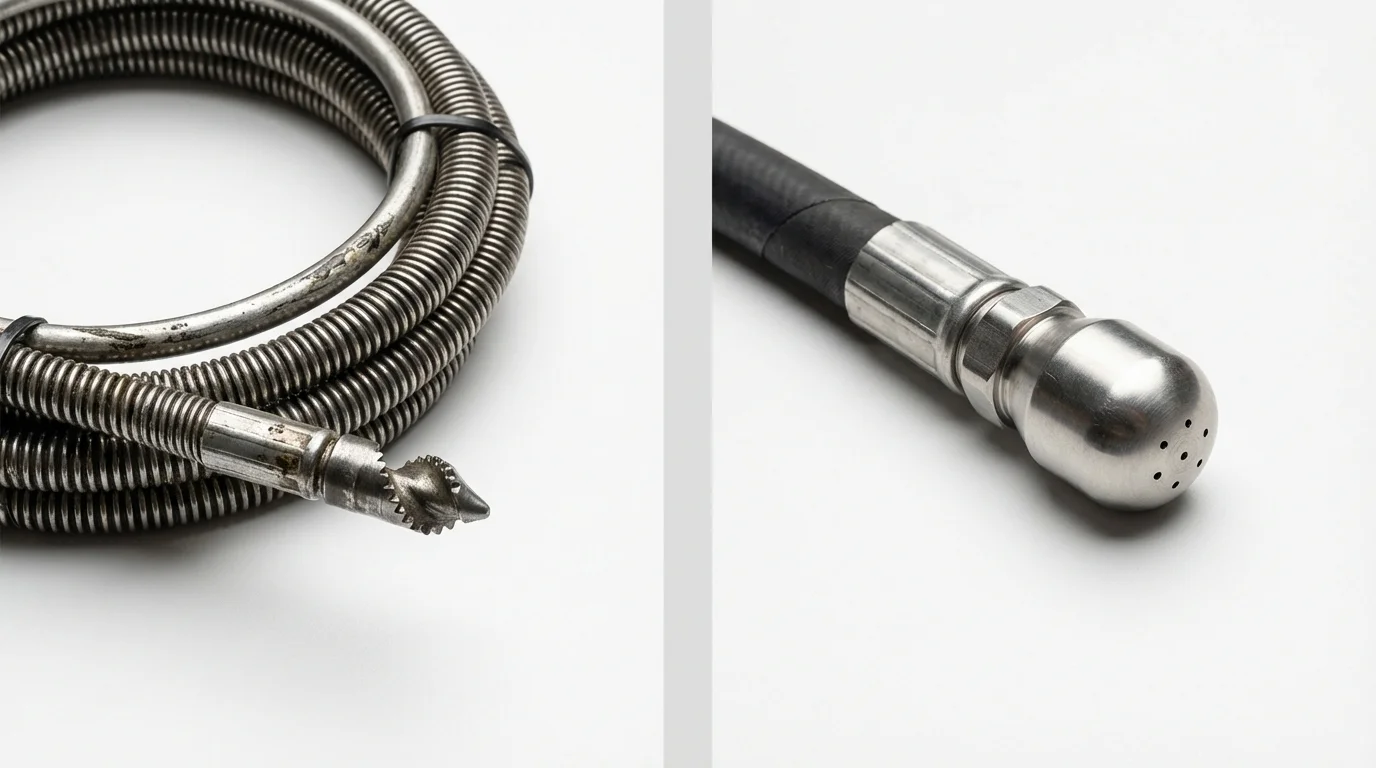 Drain snake cable and hydro jetting nozzle used for drain cleaning in Zebulon, GA