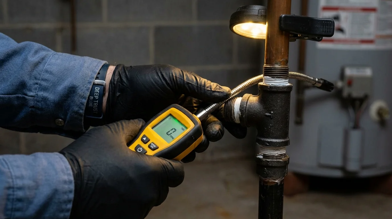 Gas leak detection with electronic sniffer by Johns Plumbing LLC in Zebulon