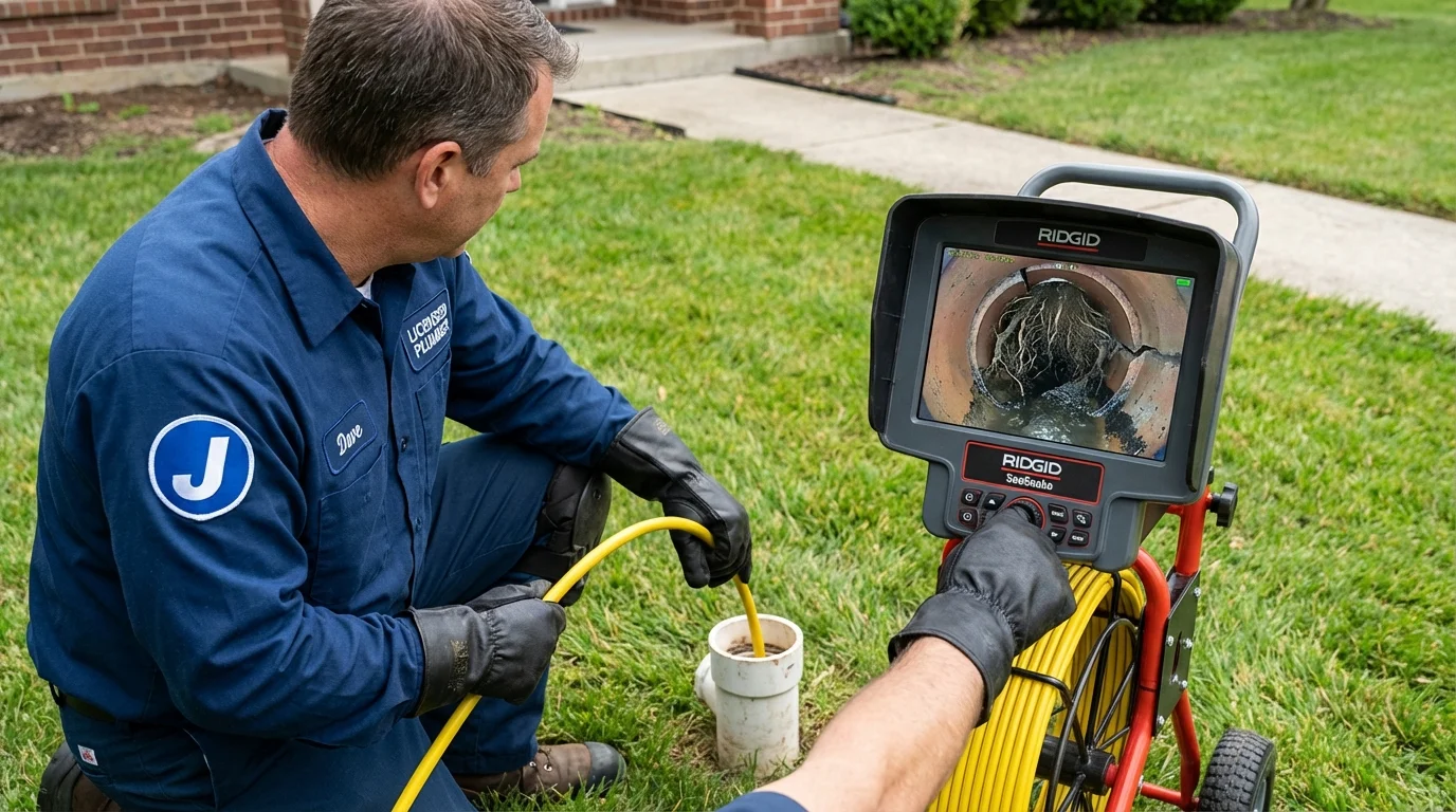 Sewer camera inspection being performed by Johns Plumbing LLC in Zebulon