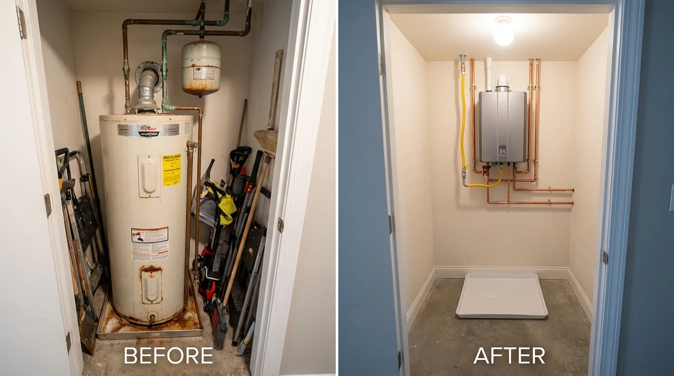 Tank water heater versus wall-mounted tankless unit comparison for Zebulon, GA homeowners