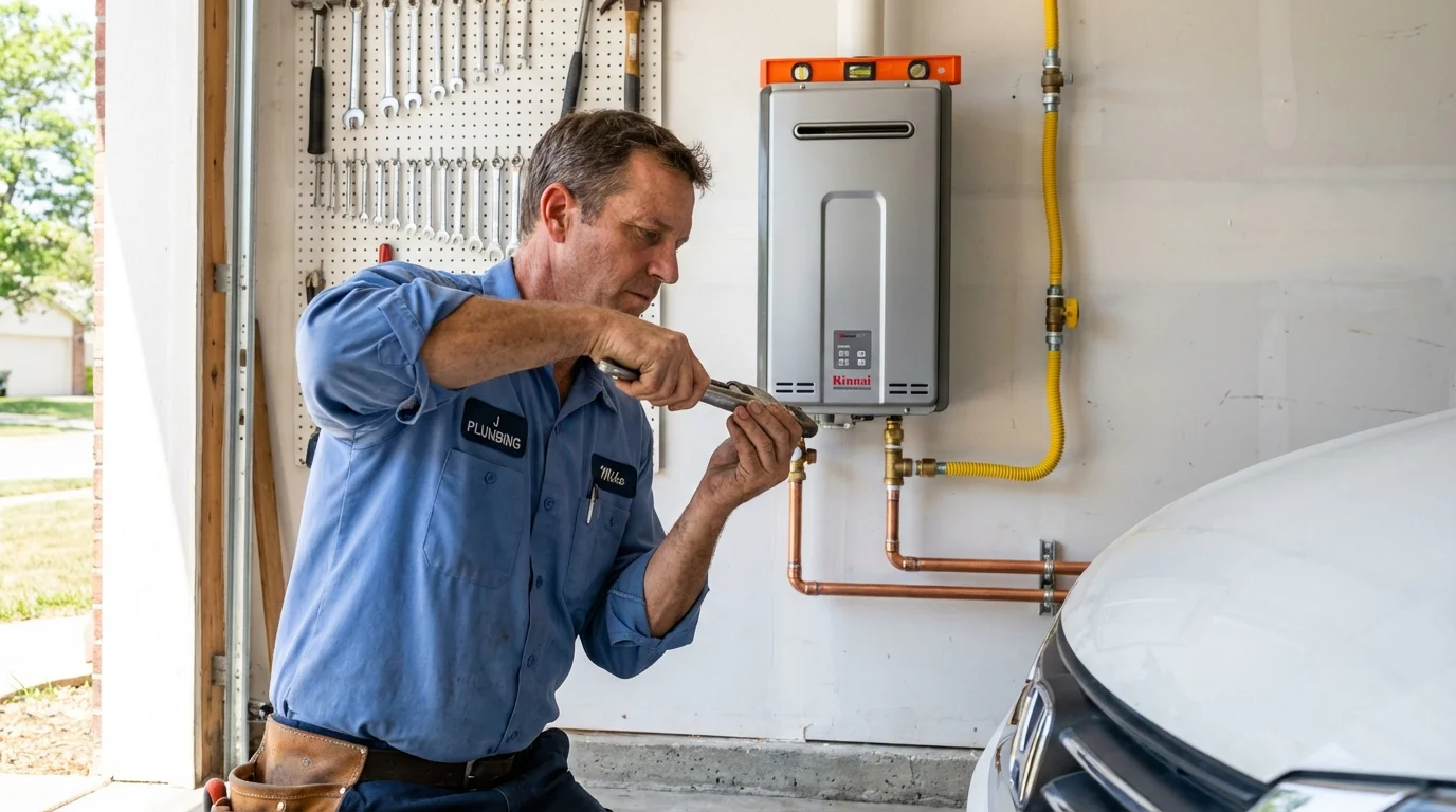Tankless water heater installation by a Johns Plumbing LLC plumber in Zebulon