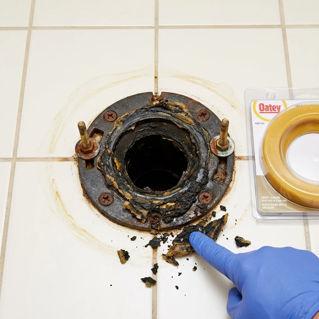 Failed wax ring showing water seepage at the base of a toilet in a Zebulon, GA home